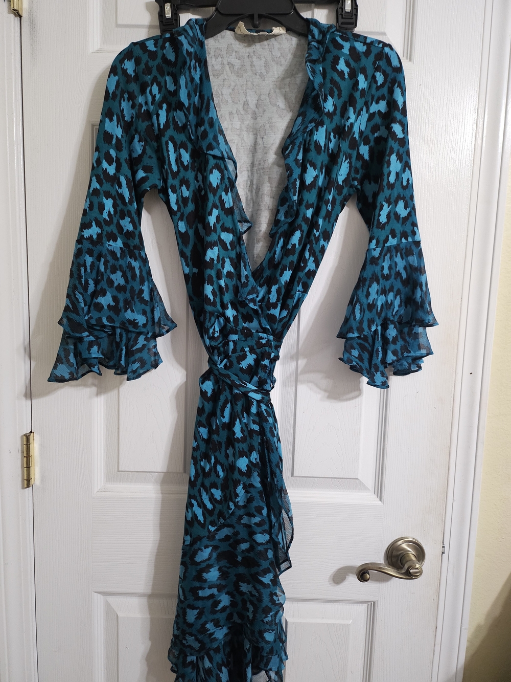 NWT Diane von Furstenberg Cheetah Printed Dress In Teal and Black